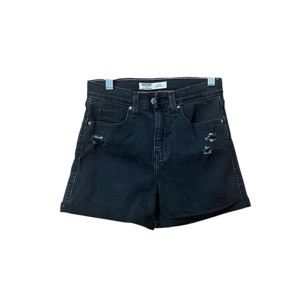 Signature by Levi Strauss Girls Black Denim Shorts 12 Heritage Mom Distressed